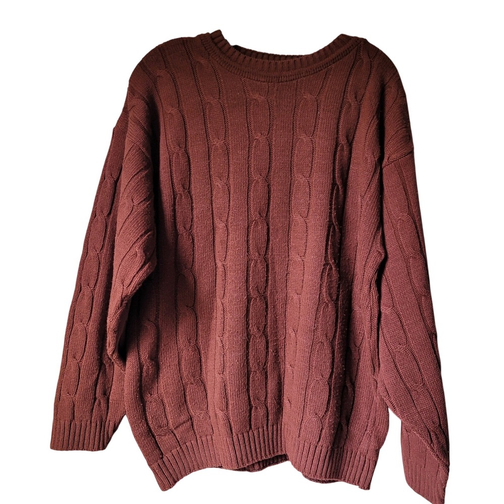 Eric Rhodes Cable Knit Sweater Mens L Brown Excellent Vintage Grandpa Academia
